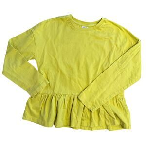 Hanna Andersson Long Sleeve Peplum Top Girl's 10 Chartreuse 100% Cotton